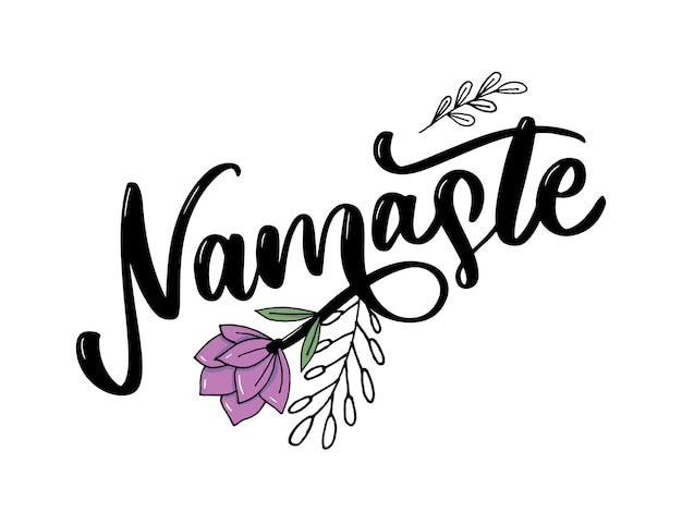 Indischer gruß namaste-beschriftung, hallo in der kalligraphischen hindi-t-shirt hand beschriftet. inspirierende typografie.