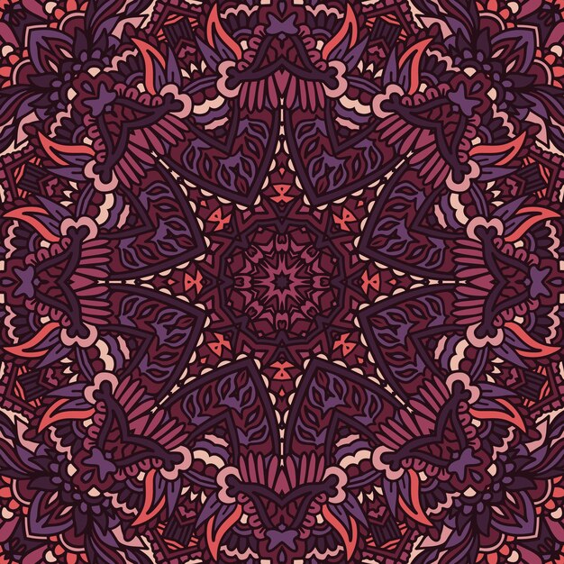 Indischer Mandala-Druck. Vektor-Medaillon im Volkskunststil-Design in Pastellfarben. Nahtloses Muster für esoterische Yoga-Meditation