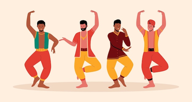 Indischer Mann führt traditionelles Tanzillustrationsset auf