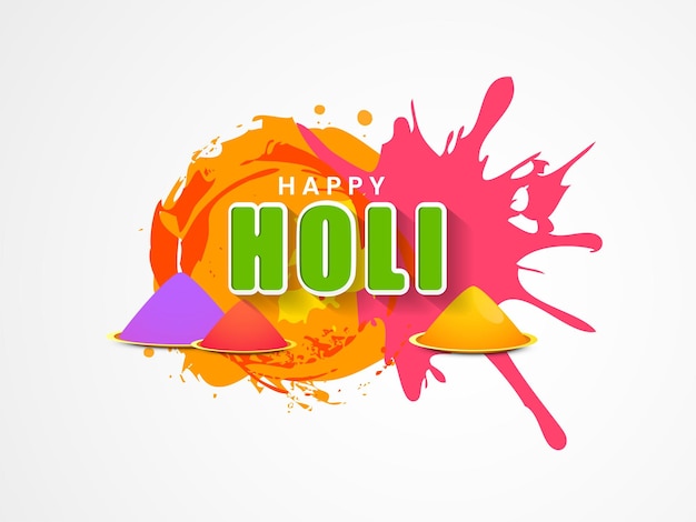 Indisches fest der farben fröhliches holi-konzept mit glänzendem drycoloursgulal und stilvollem text holi auf buntem grunge-hintergrund