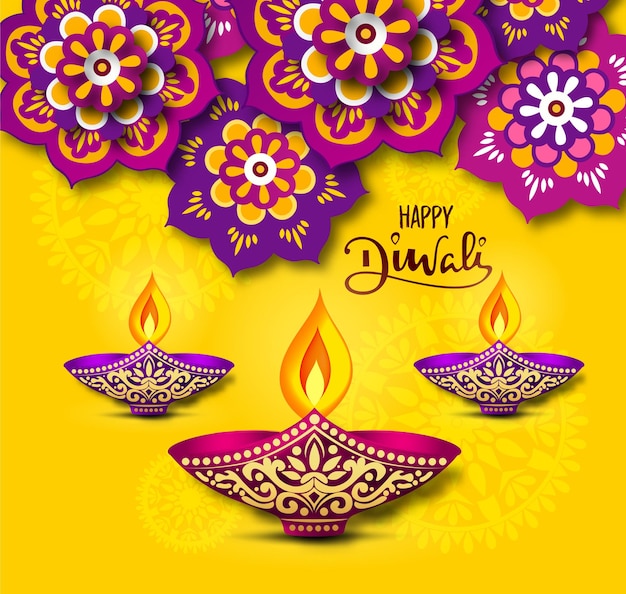 Vektor indisches fest glückliches diwali mit diwali-requisiten urlaub hintergrund diwali-feiern grußkarte