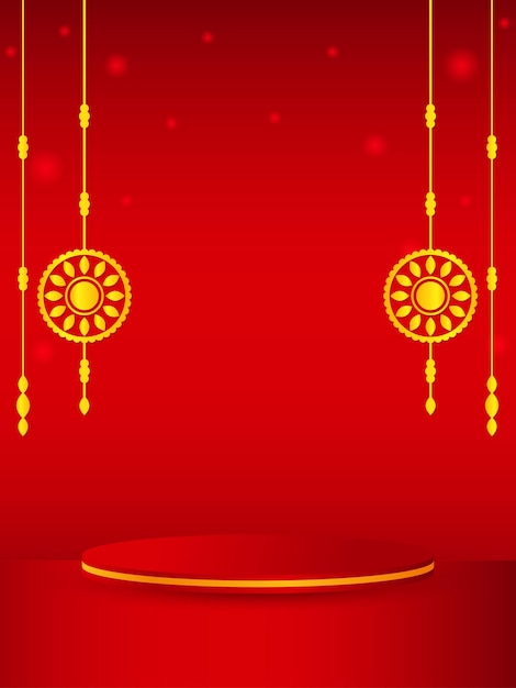 Indisches Festival Raksha Bandhan roter Hintergrund mit Mandala 3D-Podium für Produktdemonstration Vektorillustration