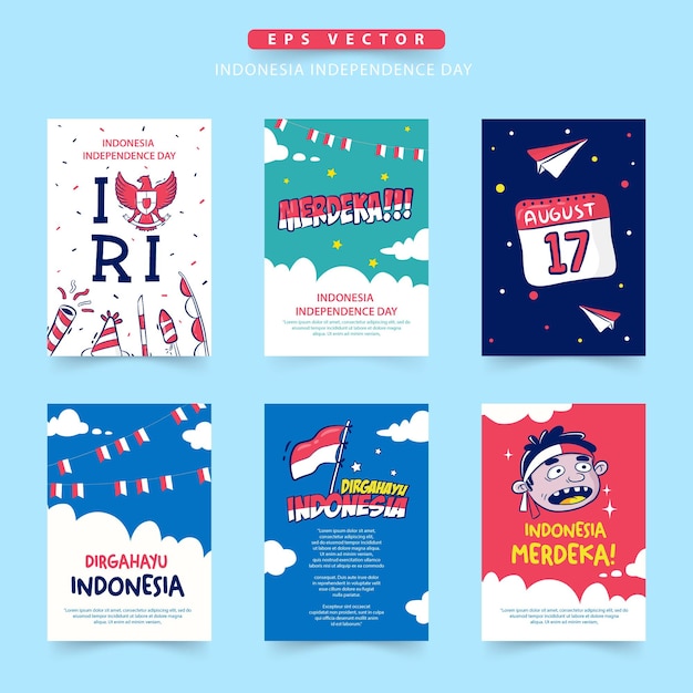 Indonesien Independence Day Kartensammlung Dirgahayu bedeutet Feier Merdeka bedeutet unabhängig