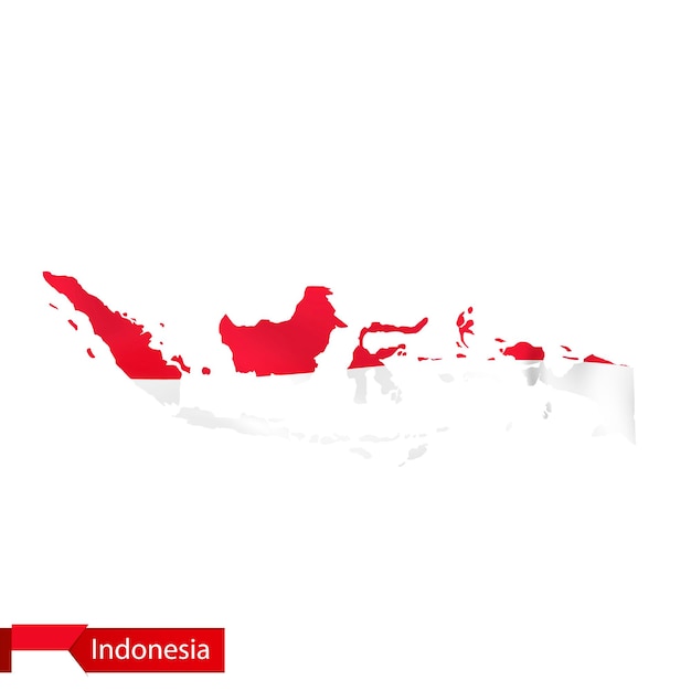 Indonesien-karte mit wehender flagge des landes