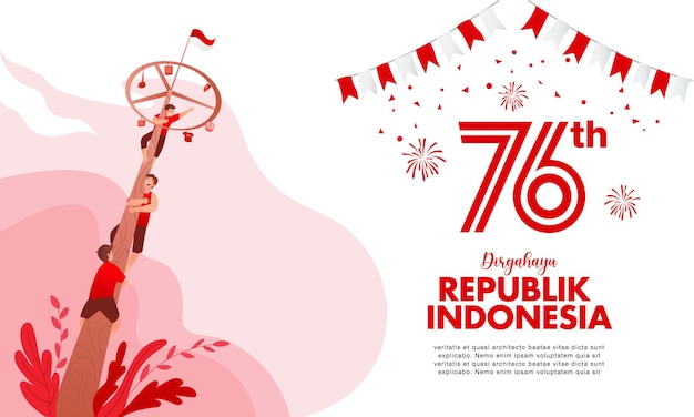 Indonesien-Unabhängigkeitstag-Landingpage mit traditioneller Spielkonzeptillustration. Dirgahayu Republic Indonesien bedeutet Unabhängigkeitstag der Republik Indonesien