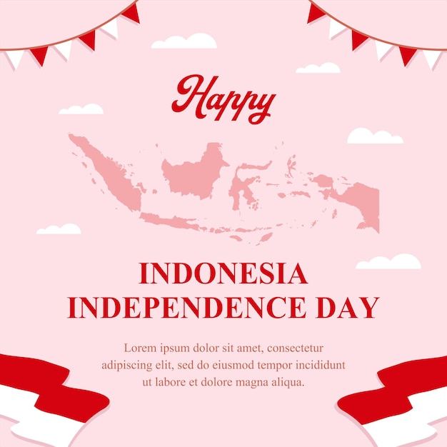 Indonesien-unabhängigkeitstag-vektorillustrationsfahnenschablone mit rosa weißem und rotem hintergrund