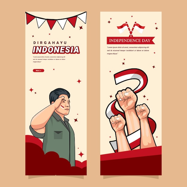 Indonesien unabhängigkeitstag vertikale banner vorlage hintergrund design cartoon vektor