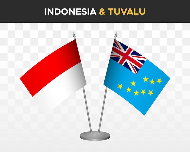 Indonesien vs tuvalu tischflaggen mockup isolierte 3d-vektorillustration tischflaggen