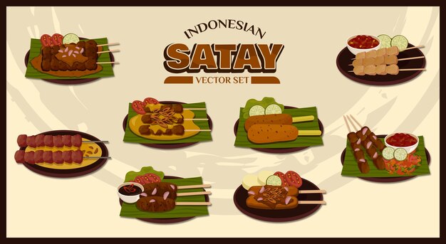 Vektor indonesische satay-illustrationssatz