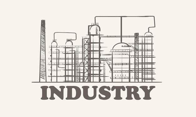 Industrie ölfabrik skizze hand gezeichnet