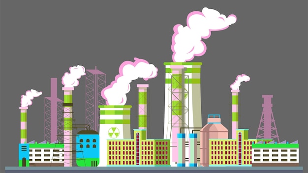 Industriefabrik mit Umweltverschmutzung raucht Illustration