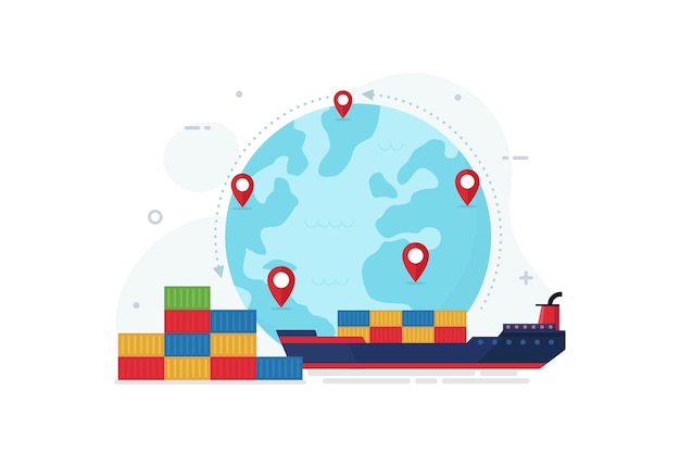 Industrielle Seefrachtschifffrachtlogistikcontainervektorillustration