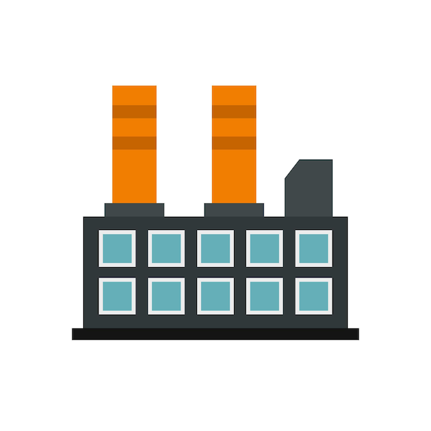 Vektor industrielles fabrikgebäude-symbol im flachen stil isoliert auf weißem hintergrund, vektorgrafik