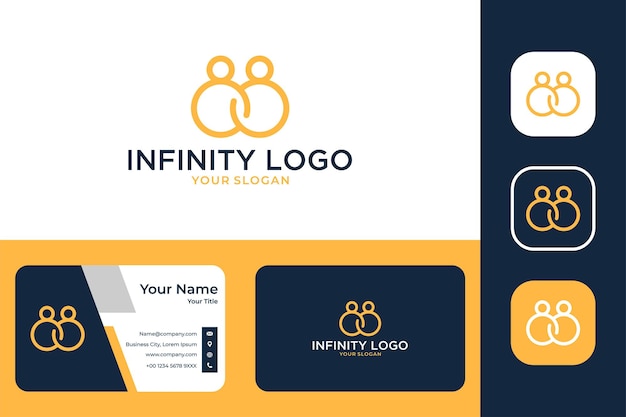 Infinity mit zwei personen line-art-logo-design und visitenkarte