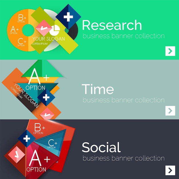 Infografik-Banner-Set aus flachem Designpapier