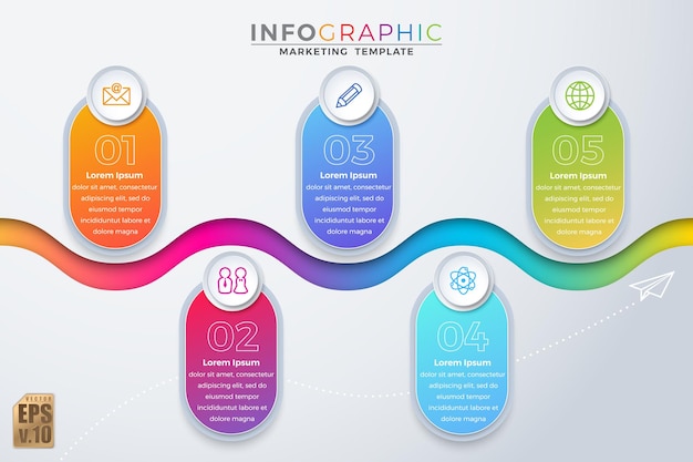 Infografik buntes vorlagenvektordesign runde ecksymbole 5 optionen oder schritte in isoliertem minimalem stil sie können für marketingprozess-workflow-präsentationen layout-flussdiagramm-druckanzeige verwendet werden