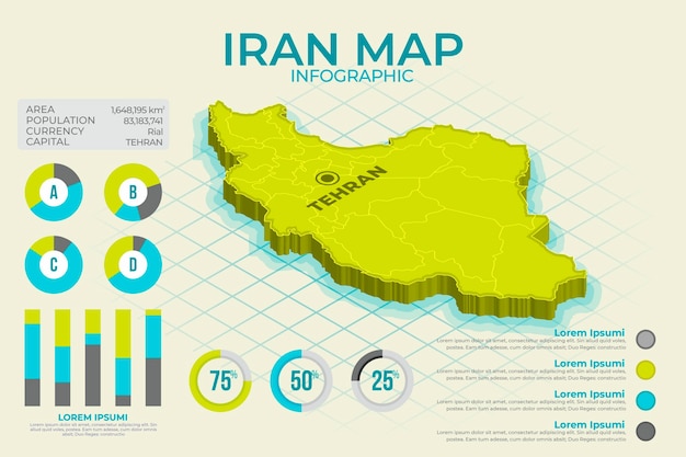 Vektor infografik der isometrischen iran-karte