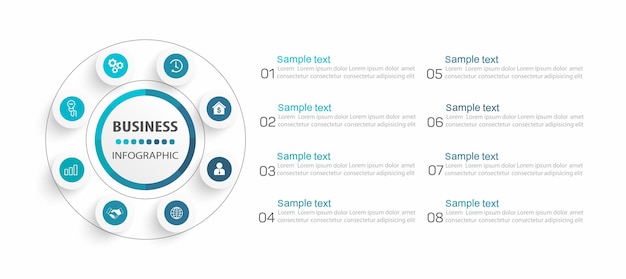 Infografik-design-geschäftsvorlage mit 8 optionsschritten oder -prozessen