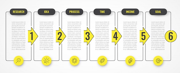 Vektor infografik-design mit symbolen und 6 optionen oder schritten. infografiken für geschäftskonzept.