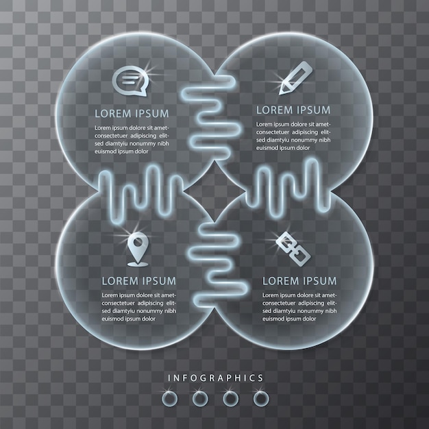 Infografik design transparente glasetiketten und symbole