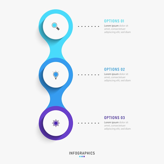 Infografik Designvorlage mit 3 Optionen oder Schritten.