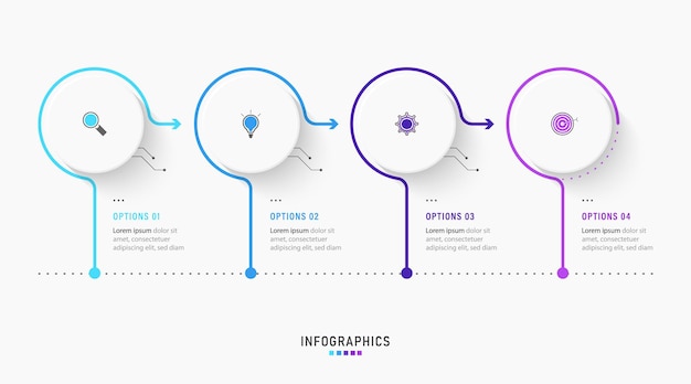 Infografik designvorlage mit 4 optionen oder schritten.