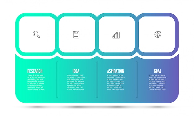 Infografik designvorlage mit marketing-icons. geschäftskonzept mit 4 optionen oder schritten.