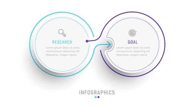 Infografik Designvorlage mit Symbolen und 2 Optionen oder Schritten.