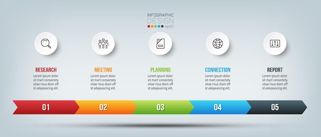Infografik-diagramm der geschäftszeitleiste mit schritt oder option