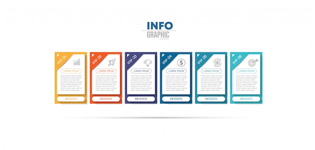 Infografik-Element mit Symbolen und 6 Optionen oder Schritten.