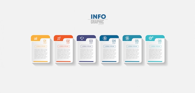 Infografik-Element mit Symbolen und 6 Optionen oder Schritten.
