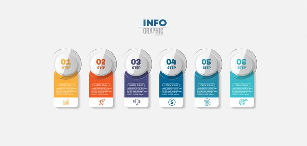 Infografik-Element mit Symbolen und 6 Optionen oder Schritten.