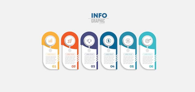 Infografik-Element mit Symbolen und 6 Optionen oder Schritten.