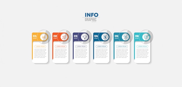 Infografik-Element mit Symbolen und 6 Optionen oder Schritten.