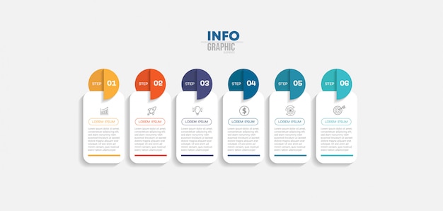 Infografik-Element mit Symbolen und 6 Optionen oder Schritten.