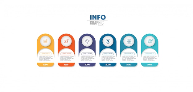 Infografik-Element mit Symbolen und 6 Optionen oder Schritten.