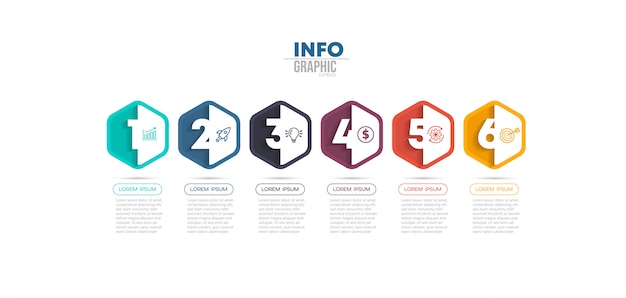 Infografik-element mit symbolen und 6 optionen oder schritten.