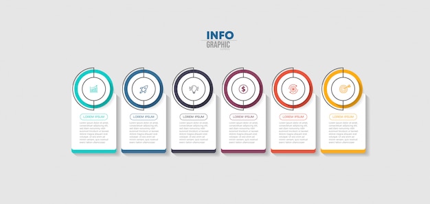 Infografik-Element mit Symbolen und 6 Optionen oder Schritten.
