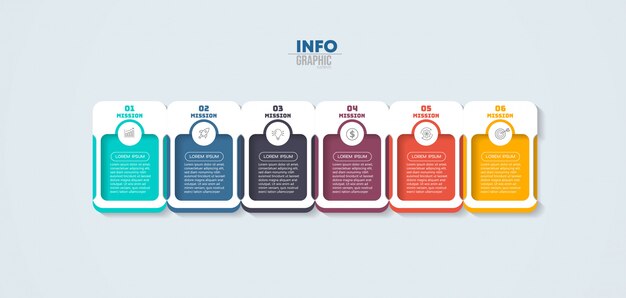 Infografik-Element mit Symbolen und 6 Optionen oder Schritten.