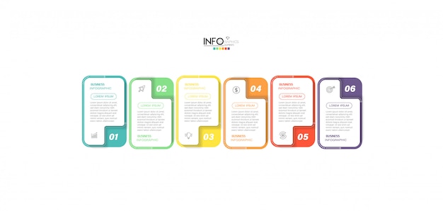 Infografik-element mit symbolen und 6 optionen oder schritten