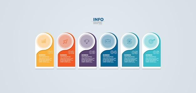 Infografik-Element mit Symbolen und 6 Optionen oder Schritten.
