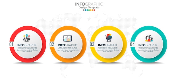 Infografik-elemente des geschäftskreises mit 4 optionen oder schritten.