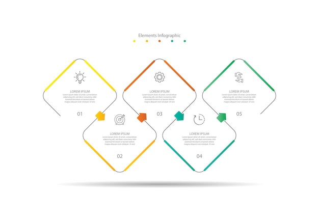 Infografik-elemente des präsentationsgeschäfts bunt mit fünf schritten