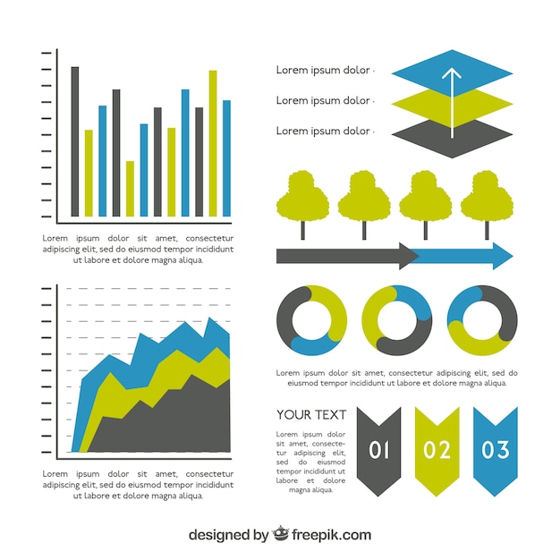 Vektor infografik-elemente mit blauen und grünen details