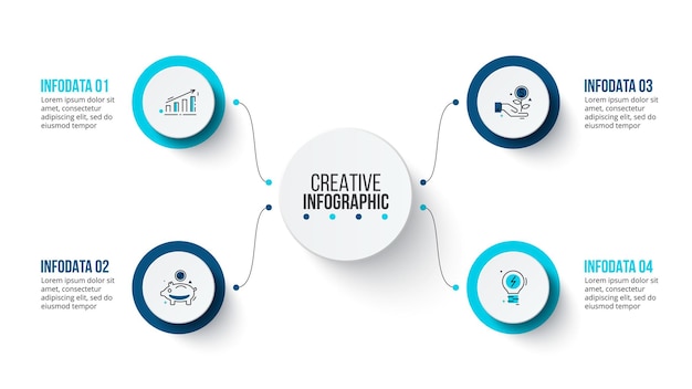 Infografik-elemente mit vier kreisen. vektorkonzept mit 4 optionen oder schritten.