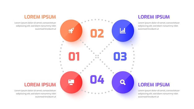 Vektor infografik-elementvorlagen mit kreisförmigen beschriftungssymbolen und 4 optionen, die für prozessdiagramme geeignet sind