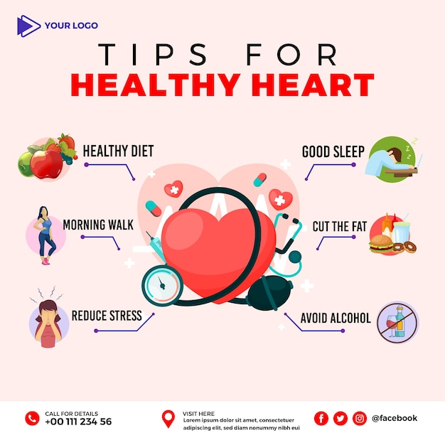 Infografik für gesundes herz und post in den sozialen medien