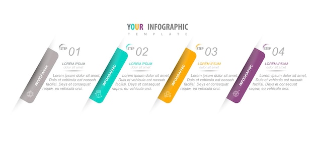 Infografik-geschäftsprozess mit 4 schritten oder optionen umkreist die datenvisualisierung