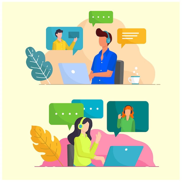 Infografik Illustration Menschen Aktivitäten Online-Kundendienst bei der Arbeit