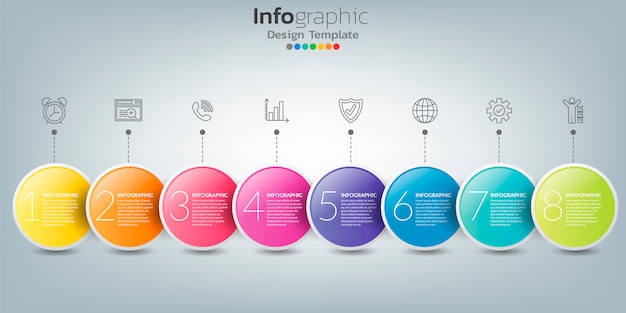 Infografik in business-konzept mit 8 optionen, schritten oder prozessen.